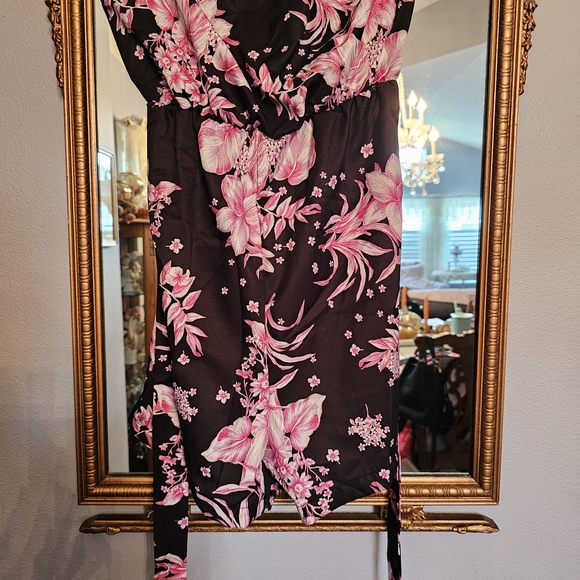 Floral Black and Pink Floral Shirt Romper - Picture 1 of 6